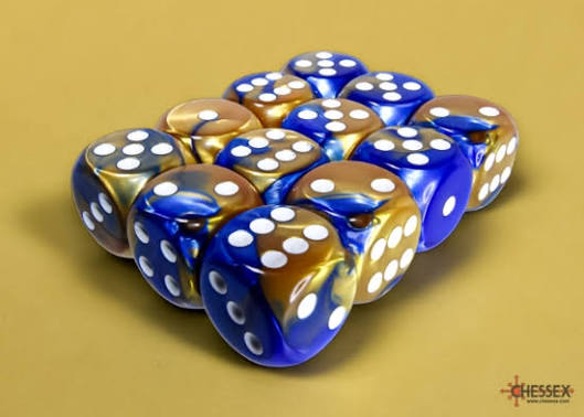 Dice: 12x D6: 16 mm: Gemini: Blue-Gold/White