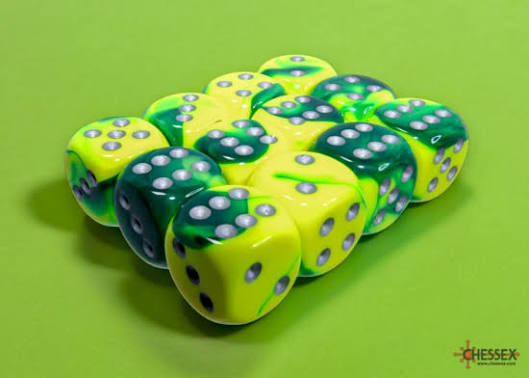 Dice: 12x D6: 16 mm: Gemini: Red-Yellow/Silver