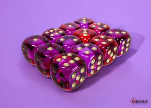 Dice: 12x D6: 16 mm: Gemini: Translucent Red-Violet/Gold