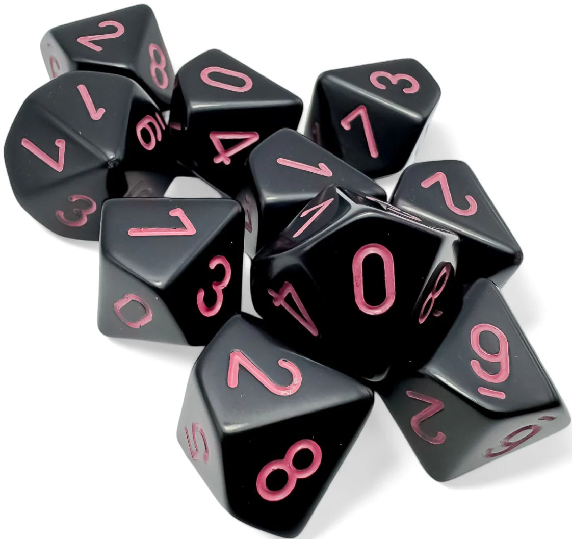 Dice: 10x D10: Opaque: Black/Pink
